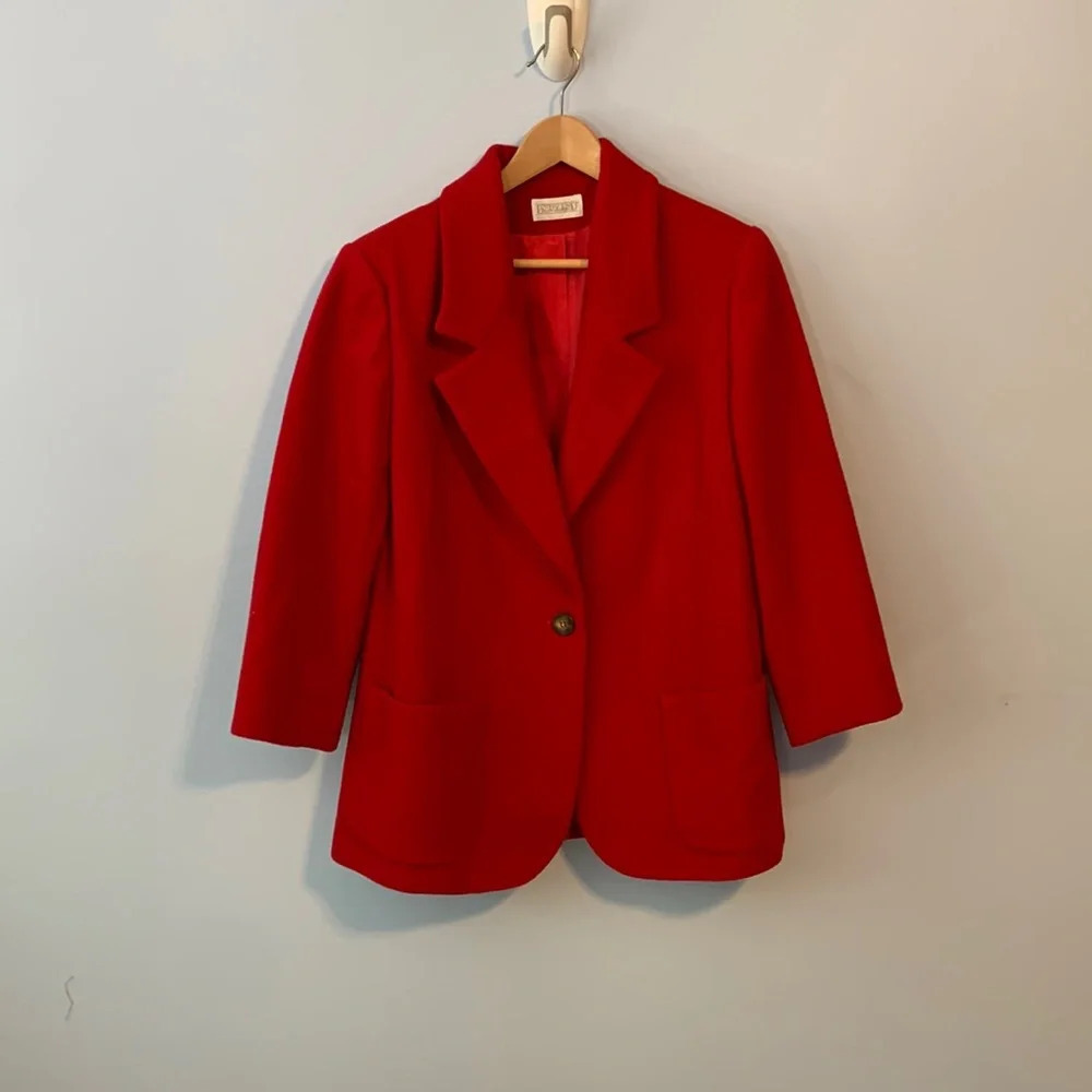 Lands end wool cashmere blend red blazer size 10P single button classic jacket